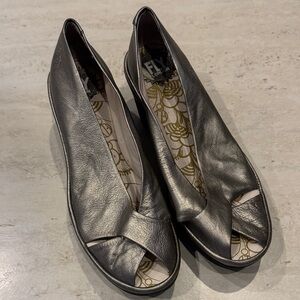 Fly London Women's Silver Peep Toe Wedges